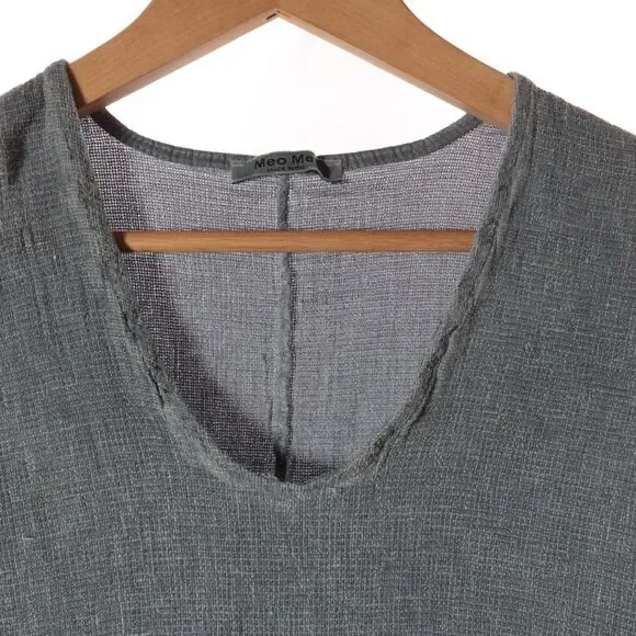 Meo Meli Blouse Top Linen Scoop Neck Italy Gray Boho Dolman Short Sleeve - Picture 3 of 9